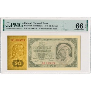 50 złotych 1948 - DH - PMG 66 EPQ - papier prążkowany