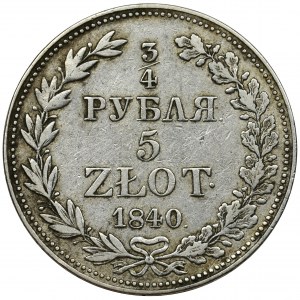 3/4 rubel = 5 zloty Warsaw 1840 MW - 7 feathers in the tail - rare