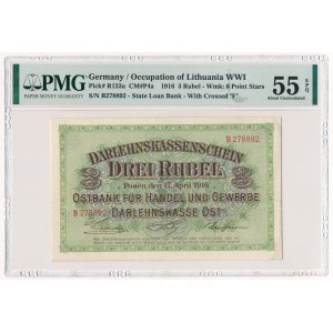 Poznań 3 ruble 1916 - C - PMG 55 EPQ - długa klauzula - rzadka
