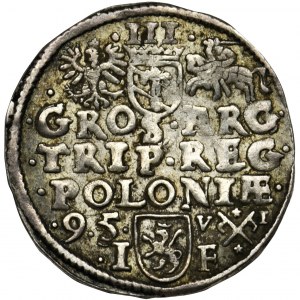 Zygmunt III Waza, Trojak Poznań 1595 - średnia głowa, podwójne 5