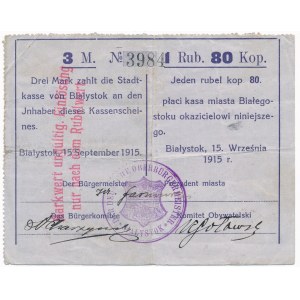 Białystok, 3 Marki = 1 Rubel 80 Kopiejek 1915r. - rzadkie