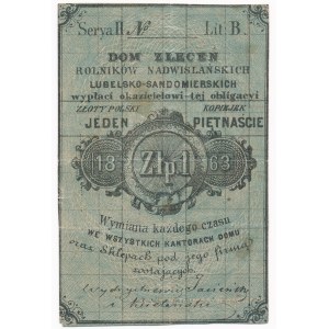 Lublin, Dom Zleceń Rolników Nadwiślańskich Lubelsko-Sandomierskich, 1 złoty = 15 kopiejek 1863