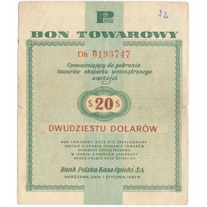 Pewex 20 dolarów 1960 - Dh - z klauzulą