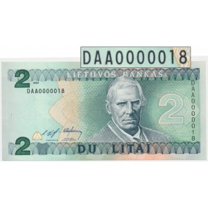 Lithuania, 2 litu 1993 - DAA 0000018 - low serial number