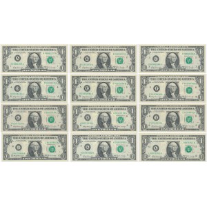 USA, 1$ 1969, Full set of all district serial letters A - L (12pcs.)