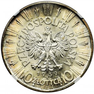 Piłsudski, 10 złotych 1939 - NGC MS66