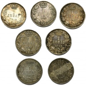 Zestaw, Jugosławia, 1 dinar 1897-1912 (7 szt.)