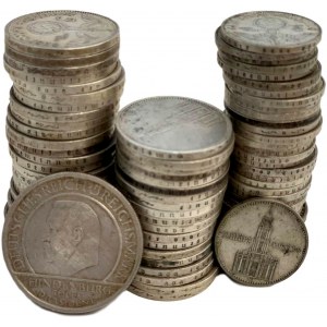 Coin lot, German silver coins - Hindemburg/ Church (921 g. Ag)
