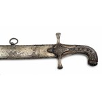 Sabre in the shape of a shamshir in silver mount and original leather case, formerly probably in the possession of the Esterházy family/Šavle ve tvaru šamšíru ve stříbrné montáži a v původním koženém pouzdru, dříve patrně v majetku rodu Esterházy
