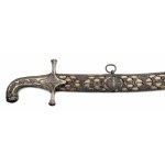 Sabre in the shape of a shamshir in silver mount and original leather case, formerly probably in the possession of the Esterházy family/Šavle ve tvaru šamšíru ve stříbrné montáži a v původním koženém pouzdru, dříve patrně v majetku rodu Esterházy
