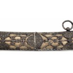 Sabre in the shape of a shamshir in silver mount and original leather case, formerly probably in the possession of the Esterházy family/Šavle ve tvaru šamšíru ve stříbrné montáži a v původním koženém pouzdru, dříve patrně v majetku rodu Esterházy