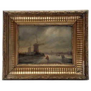 Dutch Winter Scene with Windmill by Charles Leickert/Holandská zimní krajina s větrným mlýnem, Charles Leickert