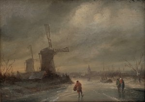 Dutch Winter Scene with Windmill by Charles Leickert/Holandská zimní krajina s větrným mlýnem, Charles Leickert