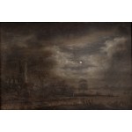 River landscape in the moonlight, Aernout van der Neer (circle)/Krajina s řekou  v měsíčním svitu, Aernout van der Neer (okruh)