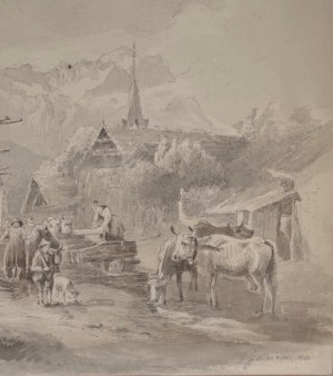 Village In The Alpine Mountains by Friedrich Gauermann/Vesnice v alpské krajině, Friedrich Gauermann
