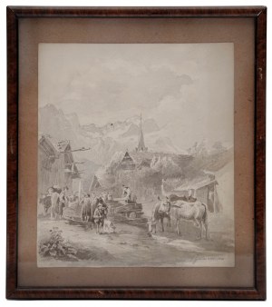 Village In The Alpine Mountains by Friedrich Gauermann/Vesnice v alpské krajině, Friedrich Gauermann