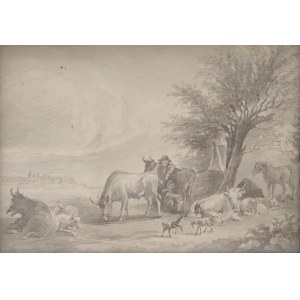 Shepherd couple with cows, Adriaen van de Velde (attrib.) /Pastýřská scéna, odpočívající pastýři s kravami, Adriaen van de Velde (atrib.)