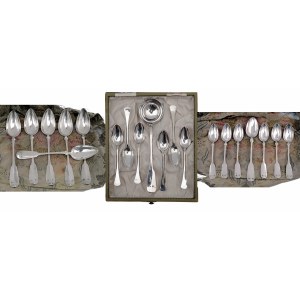 Six Cased Tea Spoons and Small Ladle, Six Spoons and Six Teaspoons/Set of soup and tea spoons together with a coffee spoon case and a small ladle