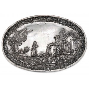 Oval SilverTtray with Jewish Motif