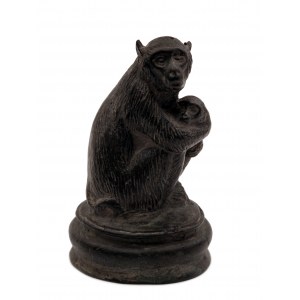 Mère singe et enfant/Okimono, singe et bébé singe