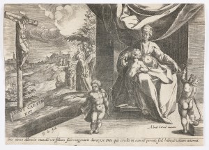 Gerard de Jode (1509-1591), Personifikacja Caritas i Chrystus na krzyżu, 2. połowa XVI w.