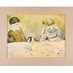 Jan Hrynkowski (1891-1971), Dve dievčatá pri stole, 1923