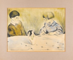 Jan Hrynkowski (1891-1971), Dwie dziewczynki przy stole, 1923