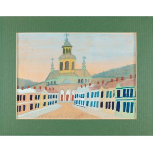Nikifor Krynicki (Epifaniusz Drowniak, 1895-1968), Landscape with Orthodox Church, 1960s.