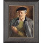 Konrad Srzednicki (1894-1993), Autoportret w berecie i płaszczu, lata 70./80. XX w.