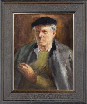 Konrad Srzednicki (1894-1993), Autoportret w berecie i płaszczu, lata 70./80. XX w.