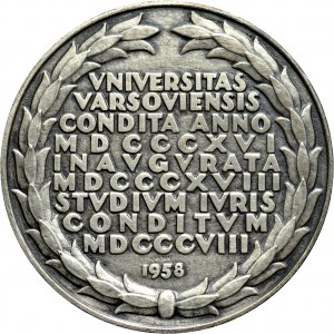 Medal autorstwa Aumillera z 1958, poświęcony 150 rocznicy powstania wydziału Prawa Uniwersytetu Warszawskiego.