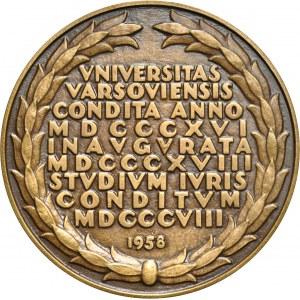 Medal autorstwa Aumillera z 1958, poświęcony 150 rocznicy powstania wydziału Prawa Uniwersytetu Warszawskiego.