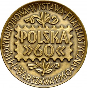 Medal autorstwa Jastrzebowskiego z 1960 roku poświęcony Międzynarodowej Wystawie Filatelistycznej.