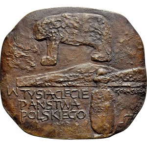 Medal odlewany z 1966 roku poświęcony Kongresowi Kultury Polskiej w Tysiąclecie Państwa Polskiego.