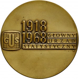 Medal autorstwa J. Jarnuszkiewicza z 1968 roku, poświęcony Głównemu Urzędowi Statystycznemu.