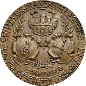Medal autorstwa W. Trojanowskiego wybity w 1900 roku z okazji jubileuszu Uniwersytetu Jagiellońskiego.