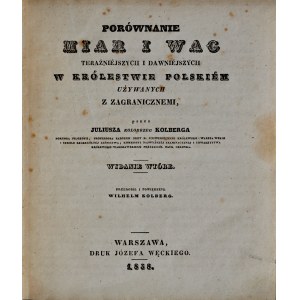Kolberg J., Porównanie miar i wag w Królestwie Polskim, Warszawa 1838.