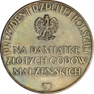 Medal pamiątkowy autorstwa J. Aumillera. Ignacy Mościcki. Na pamiątkę złotych godów.