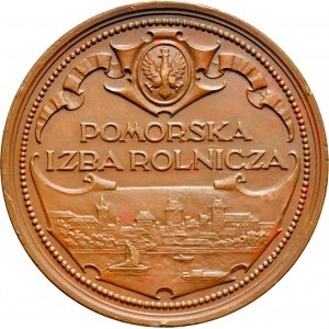 Medal nagrodowy , wykonany przez S.R. Kożbielewskiego, wybity przez Pomorska Izbę Rolniczą za owocna pracę.