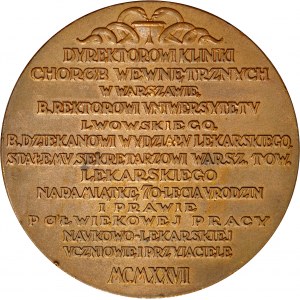 Medal autorstwa Aumilera z 1927 roku wybity z okazji 70 urodzin byłego rektora Uniwersytety Lwowskiego wydziału lekarskiego, prof. Antoniego Gluzińskiego.
