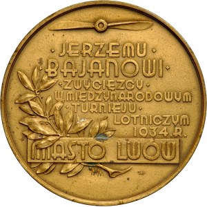 Medal autorstwa Rudolfa Mękickiego z 1934 r. poświęcony pilotowi Jerzemu Bajanowi.