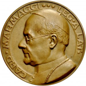 Medal z 1936 roku, autorstwa J. Wysockiego poświęcony legatowi papieskiemu, kardynałowi Franciszkowi Marmagg.