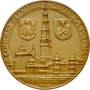 Medal z 1936 roku, autorstwa J. Wysockiego poświęcony legatowi papieskiemu, kardynałowi Franciszkowi Marmagg.