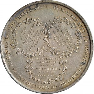 Medal autorstwa Ksawerego Stuckhart’a z 1818 roku, poświęcony trzem komisarzom tworzącym po Kongresie Wiedeńskiem Wolne Miasto Kraków.