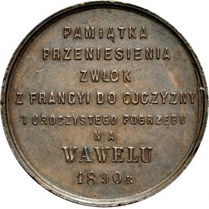 Medal nieznanego autorstwa z 1890 roku, wybity z okazji przeniesienia zwłok wieszcza, Adama Mickiewicza na Wawel.