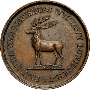 Medal z 1899 roku wybity z okazji Warszawskiej Wystawy Łowieckiej.