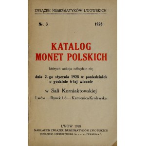 Katalog aukcyjny Związku Numizmatyków Lwowskich, monety polskie, Lwów 1928.