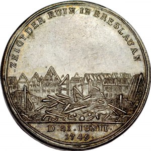 Medal wybity na pamiątkę wybuchu prochowni we Wrocławiu 1749 r.