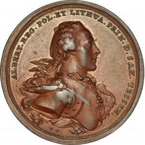 Medal bez daty (ok. 1766 r.), autorstwa Gartenberga, z okazji mianowania księcia Alberta Kazimierza Sasko-Cieszyńskiego (1738-1822) na feldmarszałka Rzeszy.