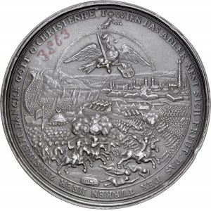 Medal z 1683 r autorstwa Hansa Jacoba Worlaba wybity dla upamiętnienia ligi antytureckiej i oswobodzenia Wiednia.